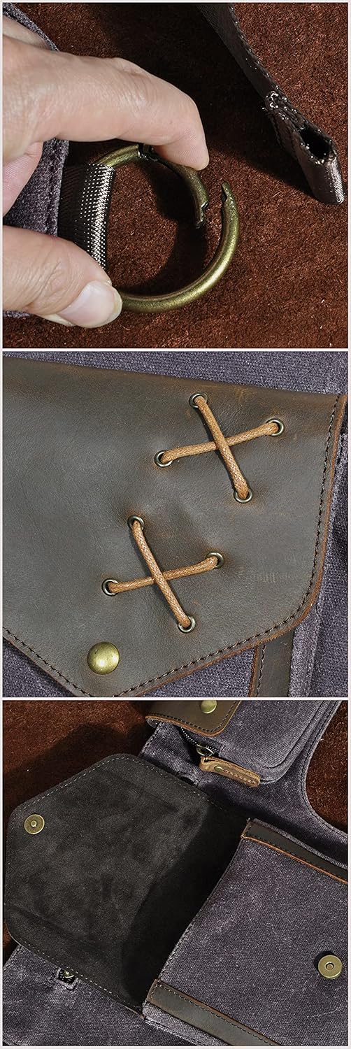 Le'aokuu Herren Canvas und Echtleder Wasserdichte Hüfttasche Umhängetasche Brusttasche Bauchtasche H