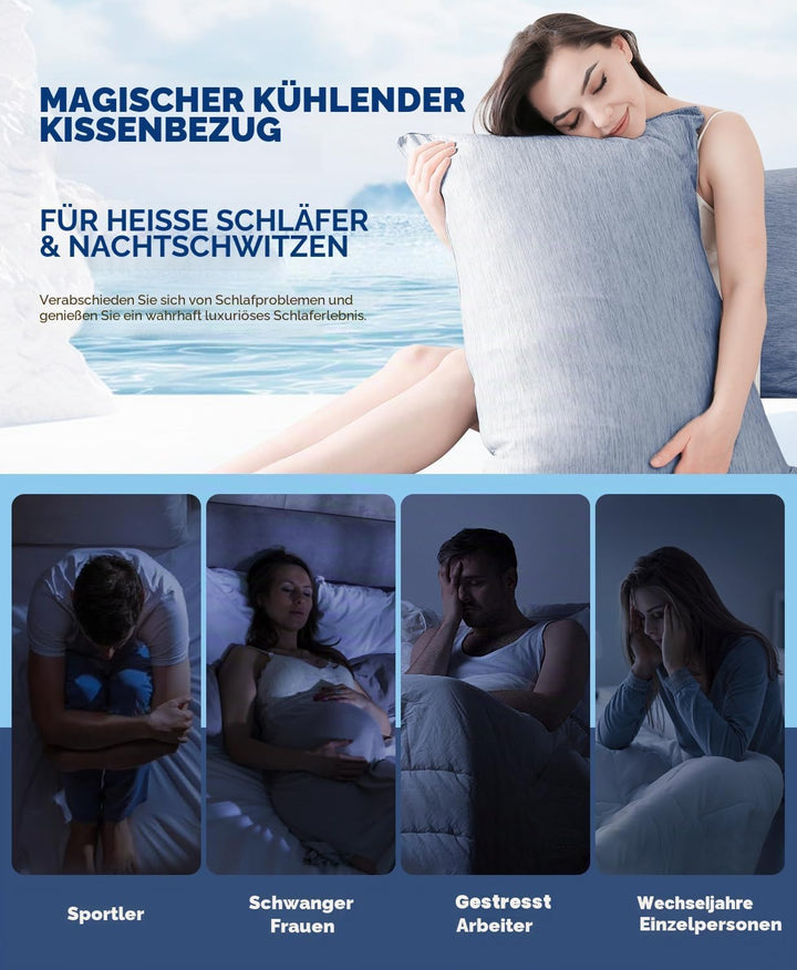 Luxear 2er Kühlender Kissenbezug 50x80cm für Nachtschweiss, Superweiche Kissenhülle, Japanische Arc-