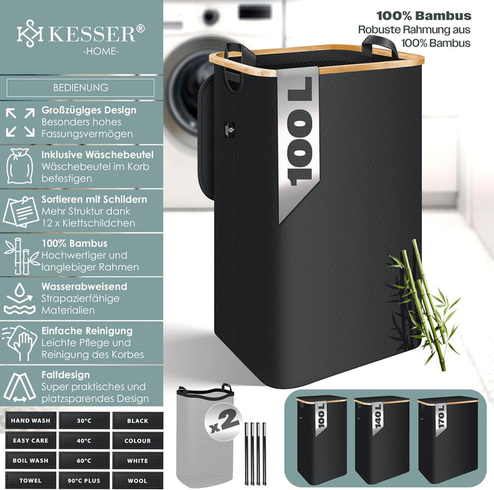 KESSER® Wäschekorb mit Deckel faltbar 100 Liter Wäschebox Wäschetruhe Wäschekorb Wäschetonne | Wäsch