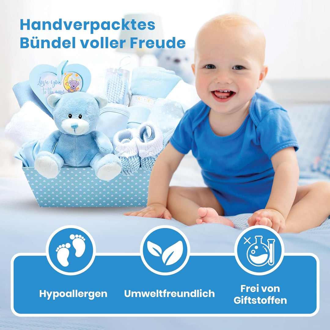 Baby Box Shop – 14 Babygeschenke zur Geburt Junge, ideal für Babypartys, Geschenke für Babypartys, m