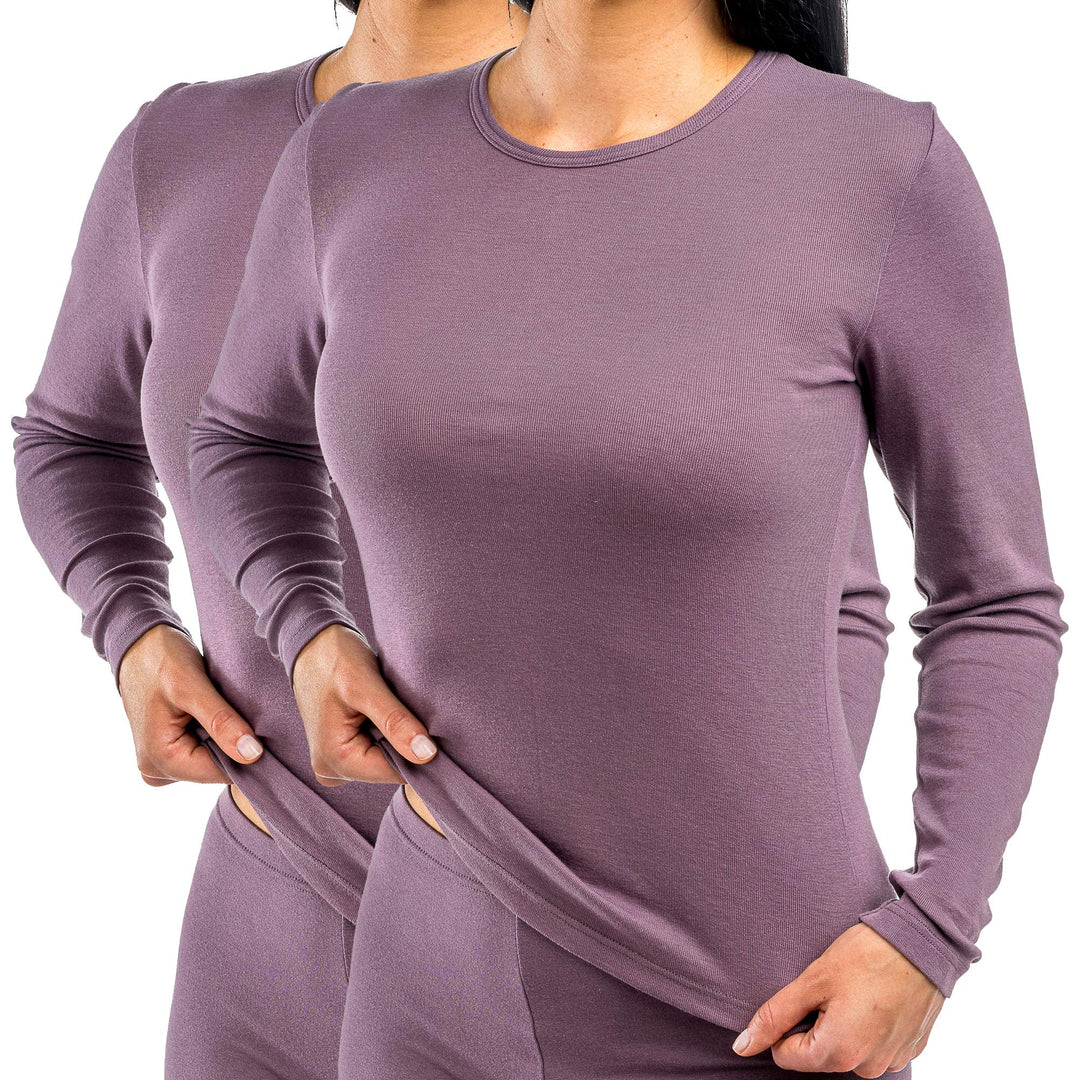 HERMKO 17830 2 Stück Damen Langarm Unterhemd, Shirt aus Baumwolle/Modal XS Pflaume, XS Pflaume