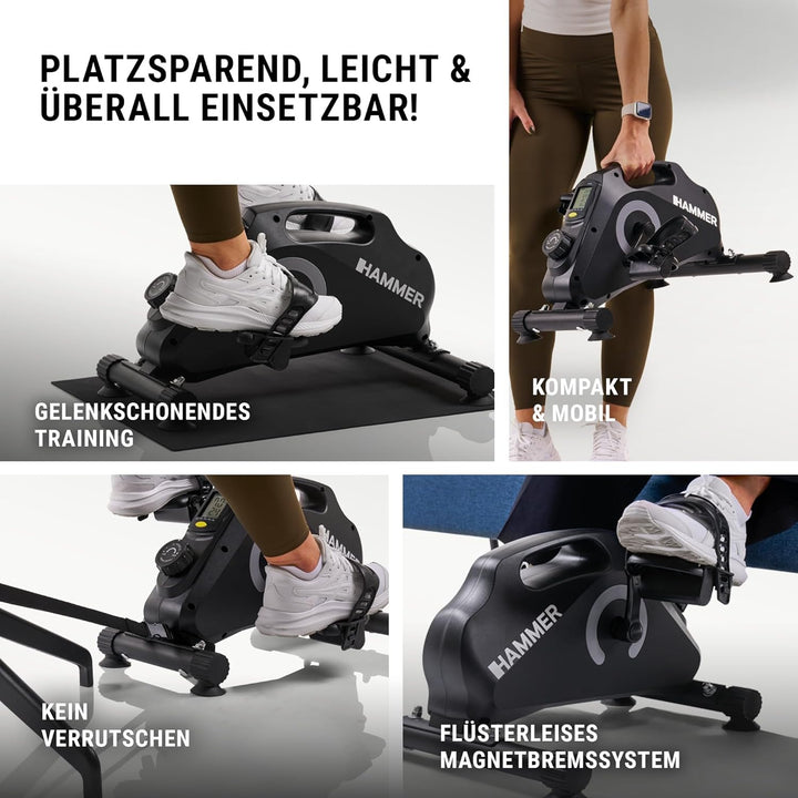 HAMMER Pedaltrainer Set Magnet - standfest, leise &amp; mobil inkl. Anti-Rutsch-Matte &amp; Befestigungsband