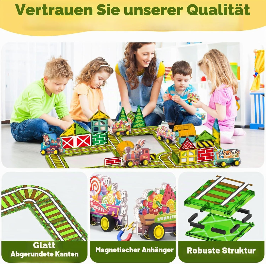 Oriate Rolling Auto Spielzeug Set Magnetische Bausteine, Magnetbausteine Toy für Magnete Kinder, Mag