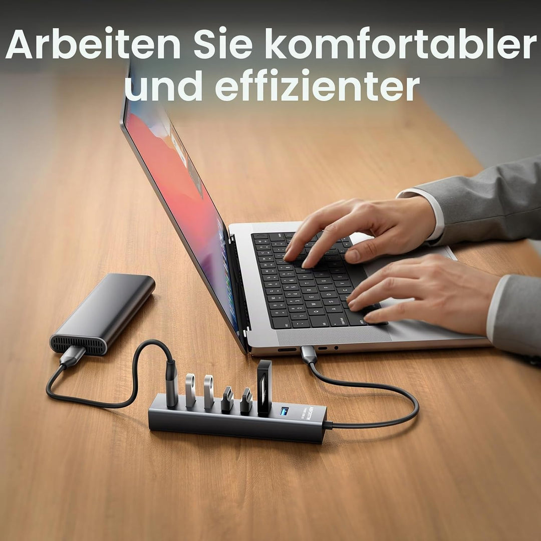 7-Port USB C auf USB Adapter Mit 30cm Kable, Aluminium USB Hub 5Gbps, USB C Verteiler Mehrfach Adapt