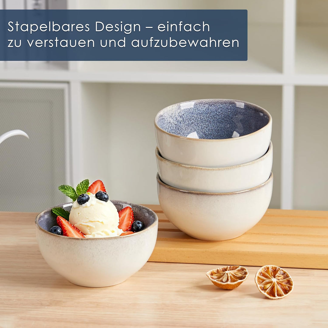 Jiwoo Müslischalen &amp; Frühstücksschalen 4er 600 ml mit Reaktivglasur | Aus Modern Bone China – handge
