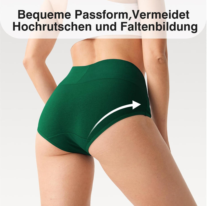 QINCAO Unterhosen Damen, 6er Pack Hohe Taille Slips Baumwolle Unterwäsche, Stretch Atmungsaktiv Pant