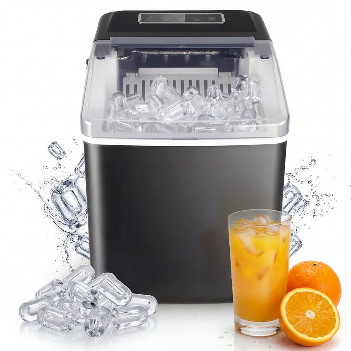 Eiswürfelmaschine Klein 15kg/24h mit Sichtfenster, Eiswürfel in 6-10 Minuten mit Griff, Eisschaufel