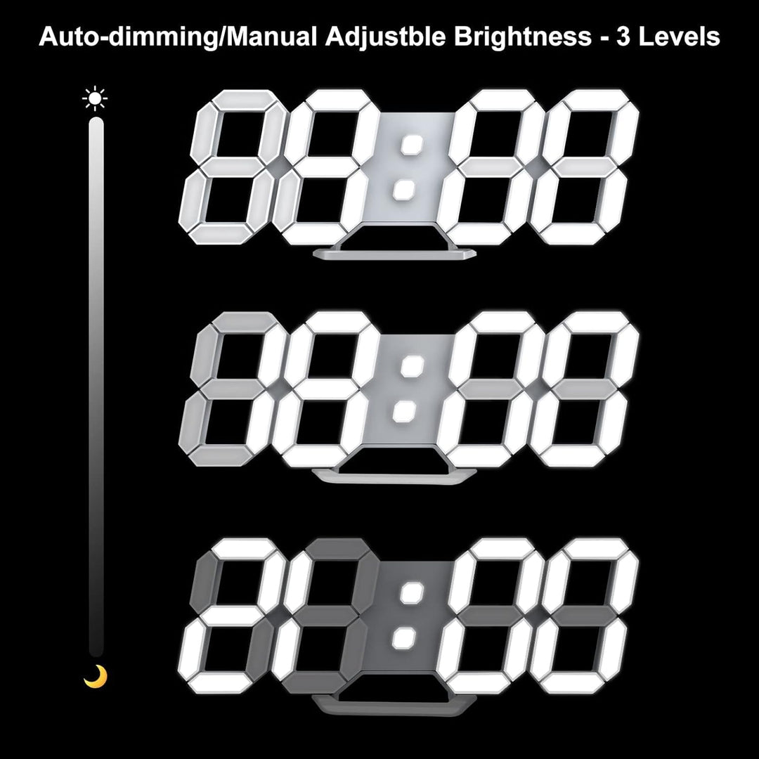 Deeyaple LED Wanduhr Digital Wecker 3D Uhr Dimmbar Snooze Modern USB 12/24Stunden Datum Temperaturan
