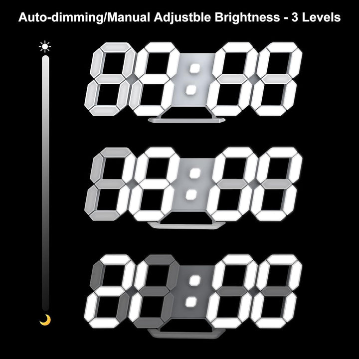 Deeyaple LED Wanduhr Digital Wecker 3D Uhr Dimmbar Snooze Modern USB 12/24Stunden Datum Temperaturan