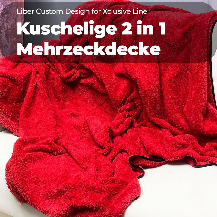 2-in-1 Sofadecke & Kissen rot - Kuscheldecke 130×190 cm, gefaltet als Kissen 45×40 cm, Plüschdecke a