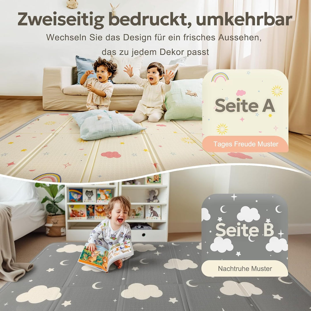 Mallify Krabbelmatte 120x120x1cm für Baby, Faltbar &amp; Schadstofffrei, Beidseitig Verwendbare Spielmat
