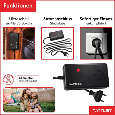 PATTLER® Marderschreck mit Stecker für 60m² - perfekt für Dachboden, Haus, Garten, Garage - Anschlus