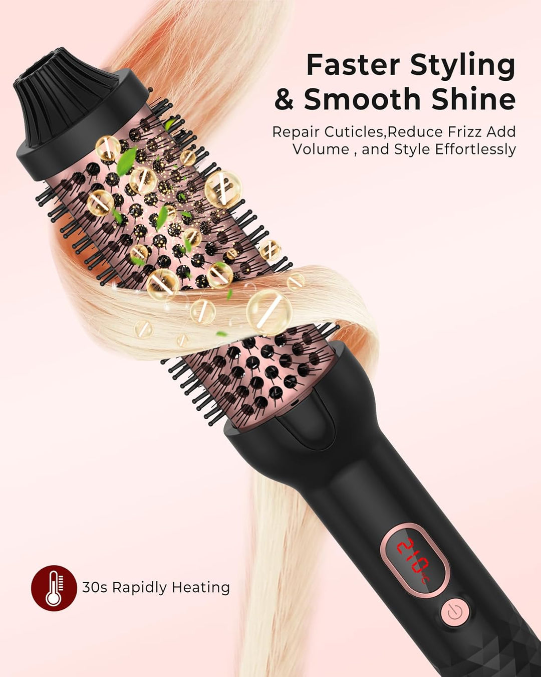 Thermal Brush 38mm, Thermobürste 3 in 1 - Pro Ionische Thermo Rundbürste Lockenbürste 120-210℃, Doub