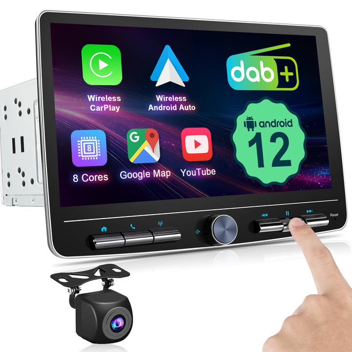 Wireless CarPlay Doppel Din Radio mit DAB+ Wireless Android Auto, 10 Zoll Bildschirm Android 12 Auto