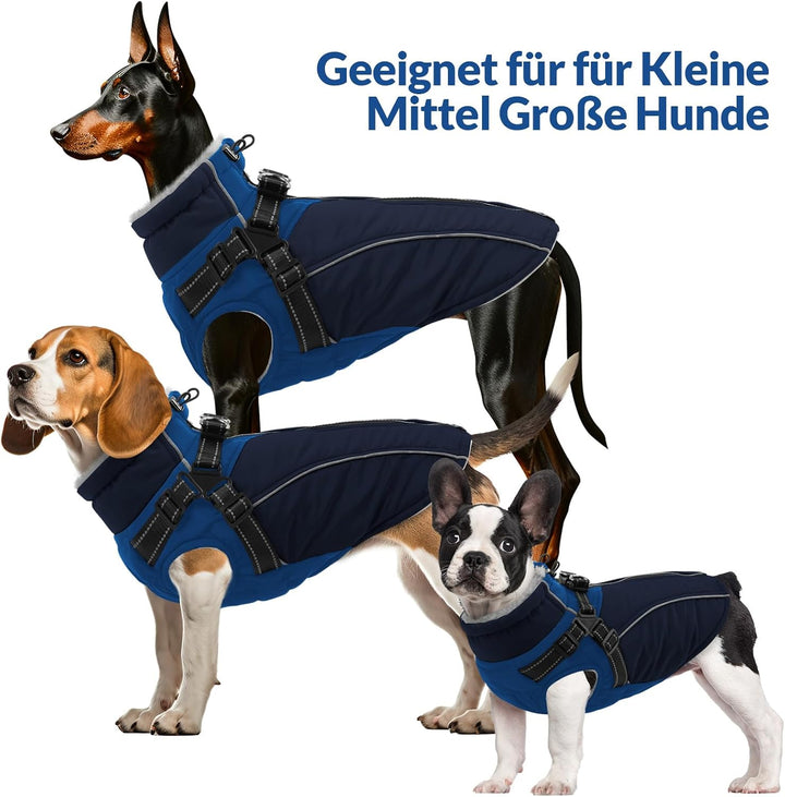Hundemantel mit Geschirr für grosse Hunde,Wasserdichter Wintermantel mit Integriertem Geschirr, refl
