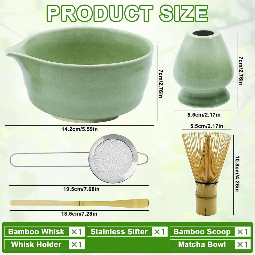 5er Set Keramisches Matcha-Schalen-Set, Matcha-Schale, Matcha-Besen, Spatel,Sieb, Matcha-Besenhalter