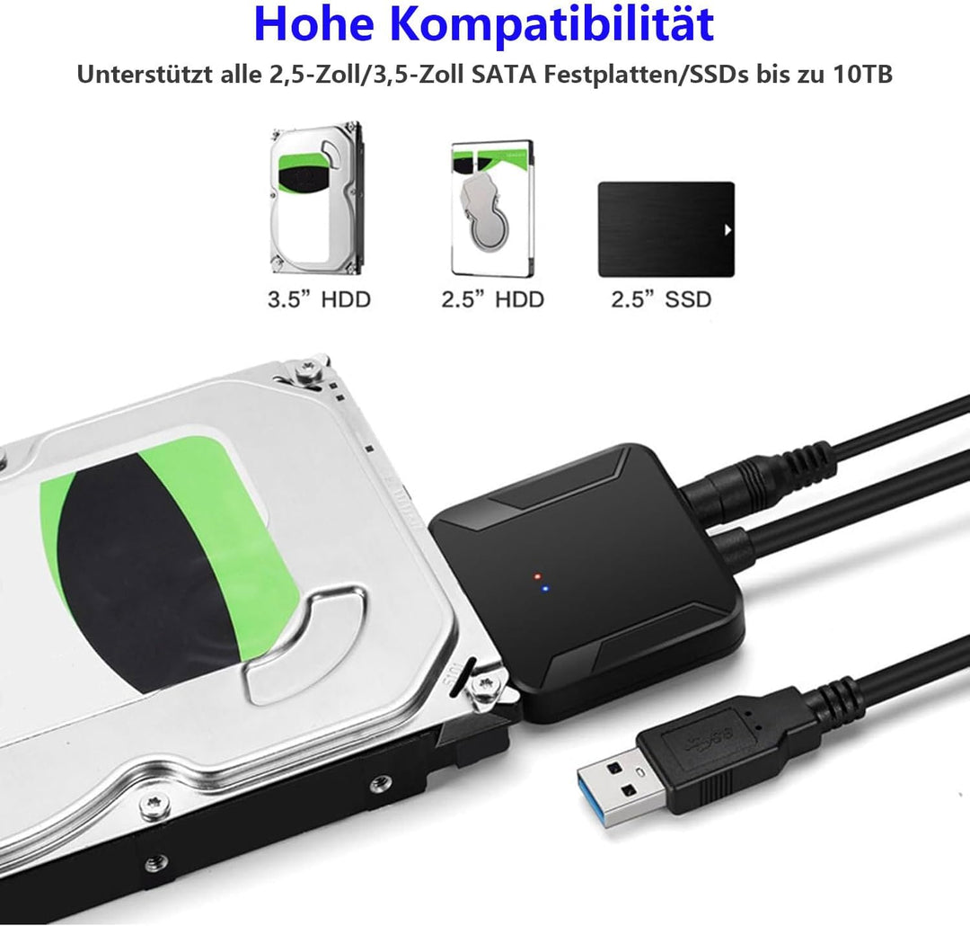 2 pcs USB 3.0 zu SATA-Adapter, Ultra High Speed 2,5 "/3,5" HDD/SSD Festplatte Konverter/Adapter Kabe