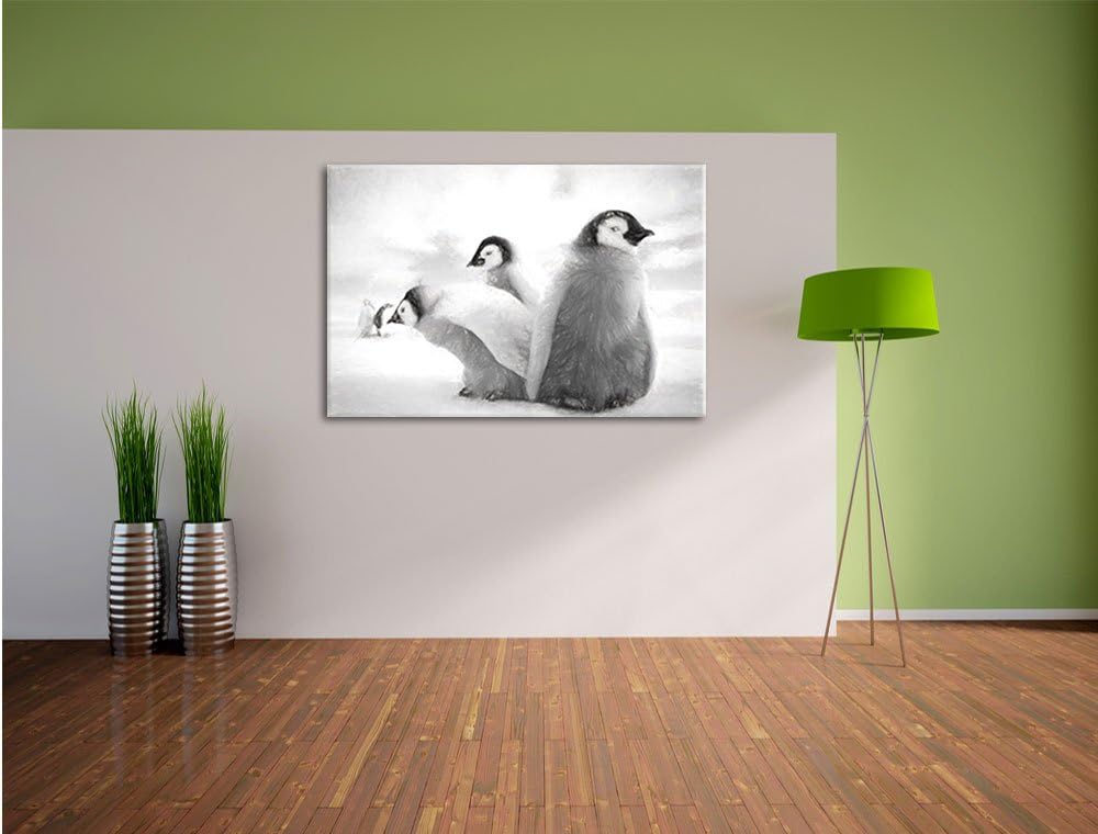 Pixxprint Kaiserpinguin Gruppe / 100x70cm Leinwandbild bespannt auf Holzrahmen/Wandbild Kunstdruck D