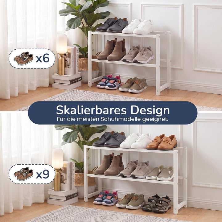 Ausziehbar Schuhregal mit 2 Etagen, Metall-Schuhständer Schmal Kleines Schuhregal, Robustes Design,