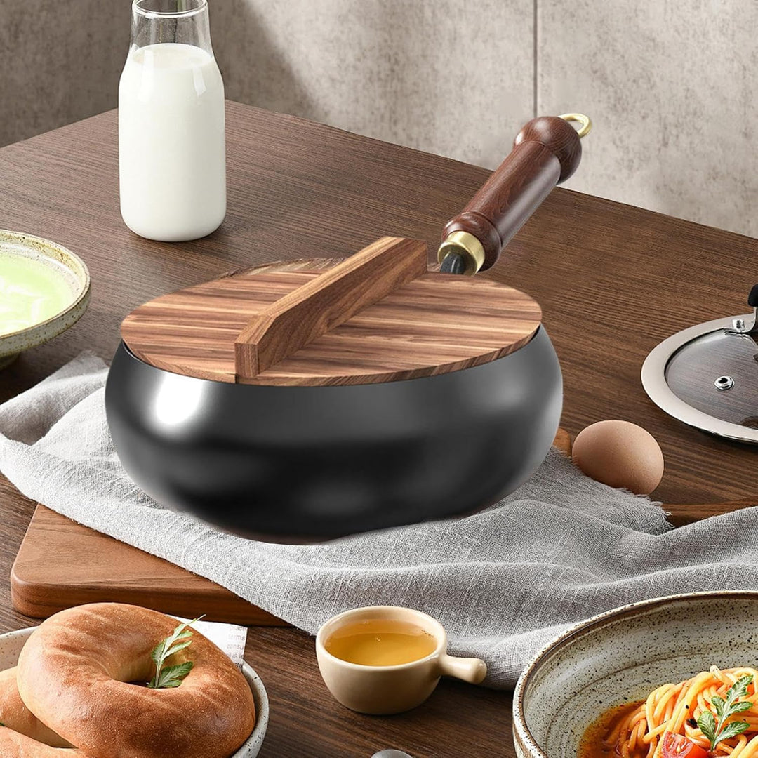 Chinesische Wok, handgefertigte Eisenpfanne mit Holzgriff multifunktionales Antihaftpfanne nicht bes