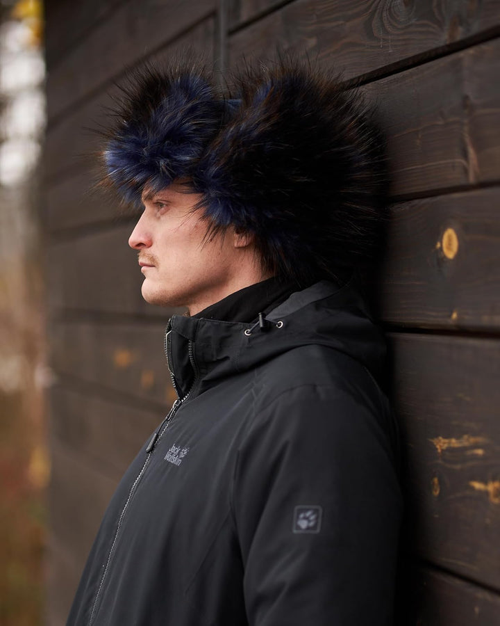 Futrzane Trappermütze aus Cord - Ushanka Herren - Fell Mütze mit Ohrenklappen S Marineblau - Marineb
