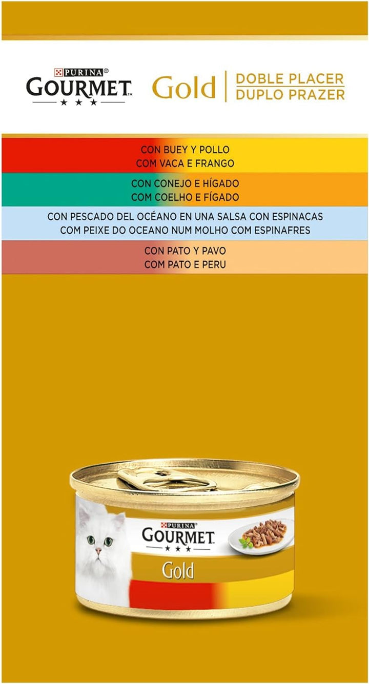 Purina Gourmet Gold Double Vergnügen, Nassfutter für Katzen, Sortiert, 8 Packungen à 12 Dosen à 85 g