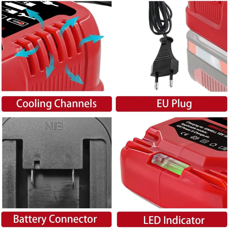 Mini-Ladegerät für Einhell 18V, 2A Akku Adapter Kompatibel mit Einhell Power X-Change 18 Volt Akku 4