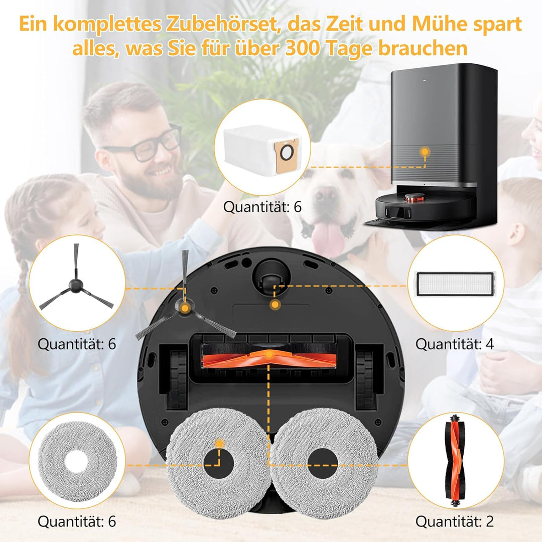 25 Stück Zubehör für Xiaomi X20 Max / X20 Pro Saugroboter, 6 Staubbeutel 6 Wischpad 2 Hauptbürste 6