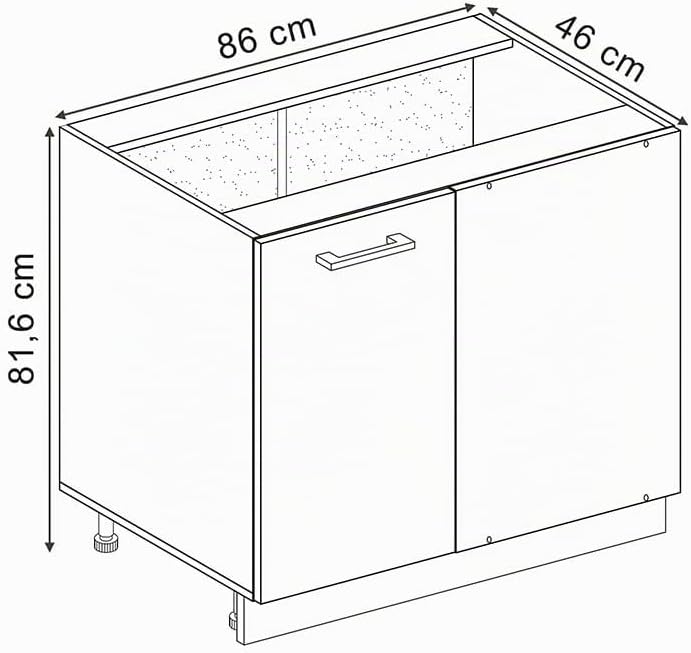 Vicco Eckunterschrank R-Line, Schwarz Beton/Weiss, 86 cm ohne Arbeitsplatte Schwarz Beton Eckuntersc