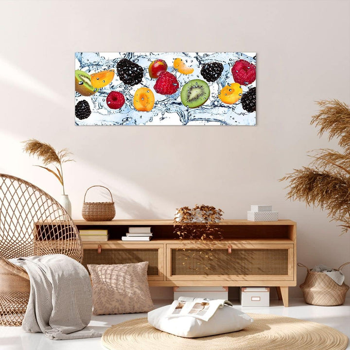 Wandbilder Dekoration Wohnzimmer Wasser Früchte frisch Essen Panorama Bilder auf Leinwand 120x50cm L