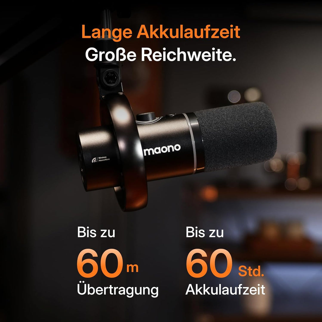 MAONO PD200W Kabelloses Hybrid-Podcast-Kit, Dynamisches XLR/USB-Mikrofon-Set mit 2 Mikrofonauslegern