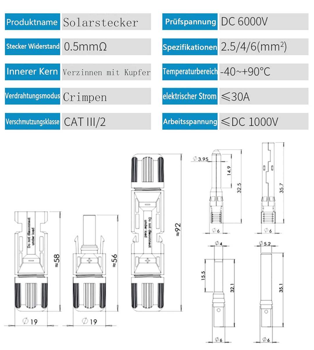 22-Paar Solarstecker + Solar Crimpzange,2.5/4/6mm² Männlich/Weiblich photovoltaik solarpanel Stecker