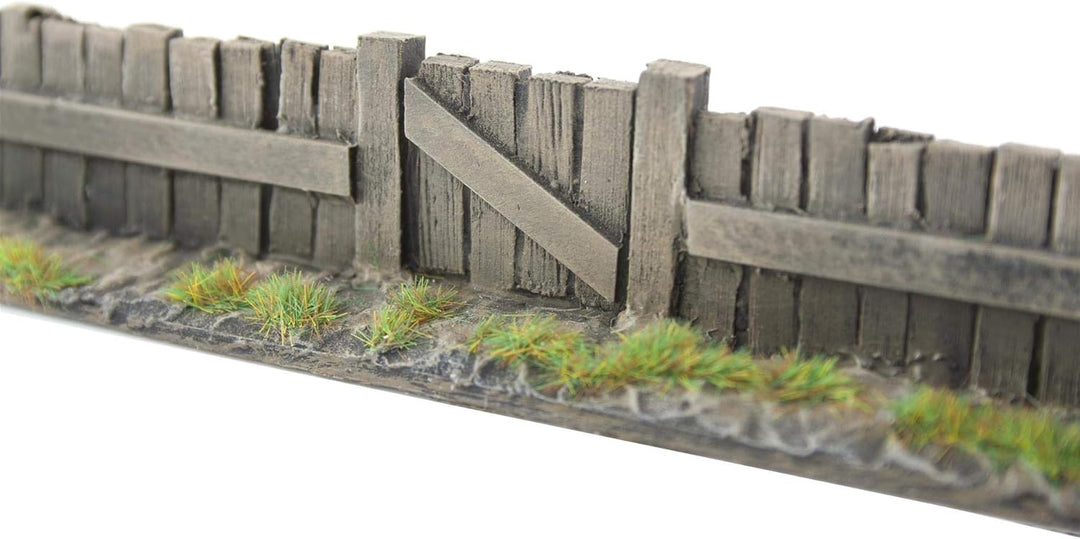 War World Gaming | Holz-Zaun &amp; Tor | Bemalt &amp; Beflockt x 3 | 20-28 mm Tabletop Gelände Modellbau Lan
