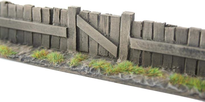 War World Gaming | Holz-Zaun &amp; Tor | Bemalt &amp; Beflockt x 3 | 20-28 mm Tabletop Gelände Modellbau Lan