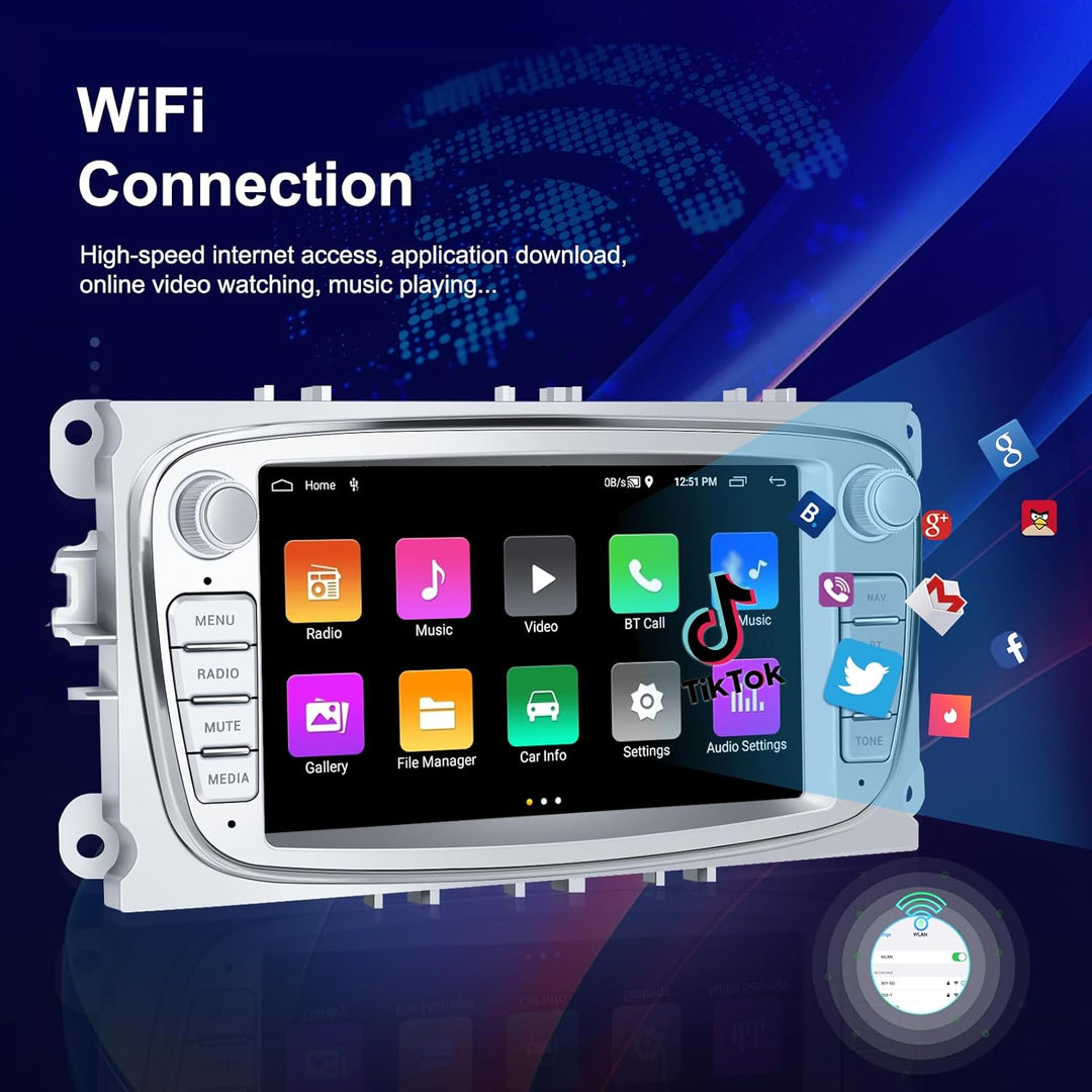 CAMECHO [1+32G] Android 13 Autoradio für Ford Focus mk2 Mondeo Cmax Galaxy Smax Kuga mit Navi, 7 Zol