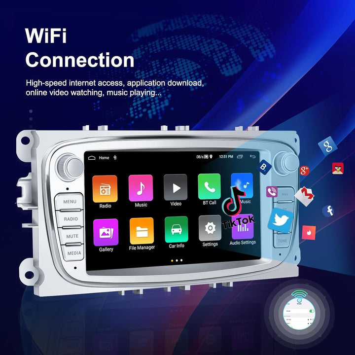 CAMECHO [1+32G] Android 13 Autoradio für Ford Focus mk2 Mondeo Cmax Galaxy Smax Kuga mit Navi, 7 Zol