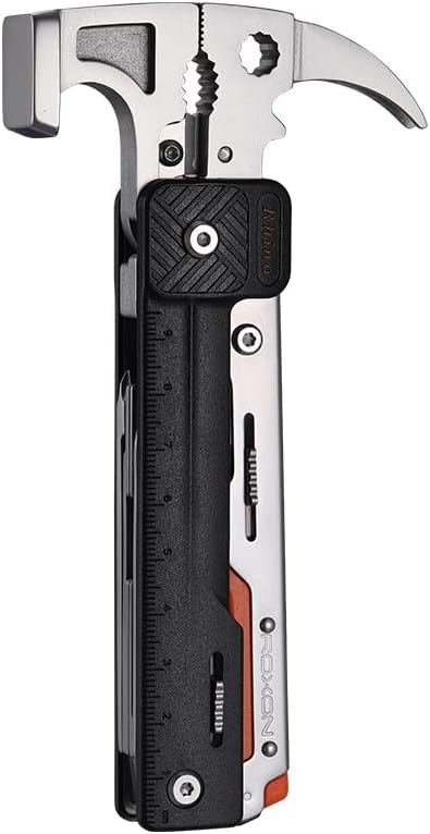 ROXON 16 in One Tools Hammer Multitool mit Feuerstein, auswechselbarem Messer, Bestes Campingzubehör
