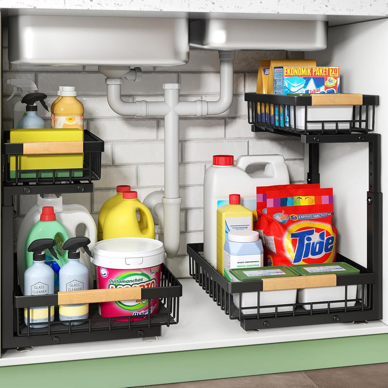 Kitstorack Metall Spülschrank Organizer, 2 Stück Unter Waschbecken Regal Organizer, 2-stufig Herausg