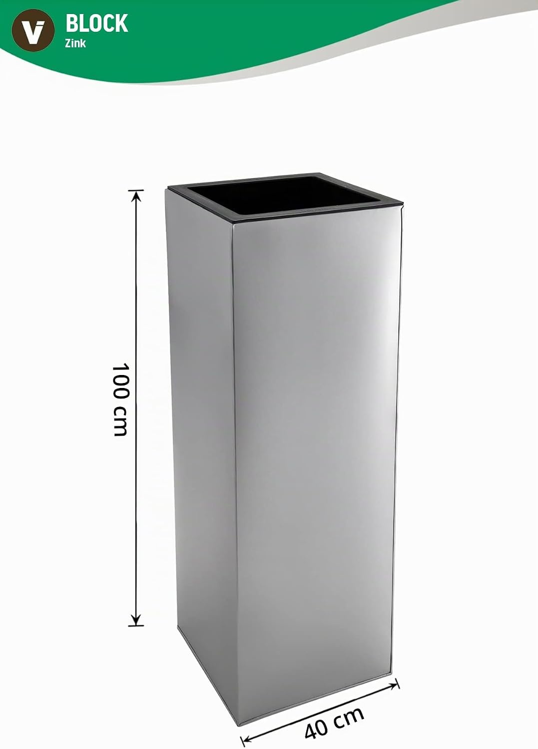 VIVANNO Einzel Zink Blumenkübel Block 100 cm Silber inkl. Bewässerungssystem, Silber