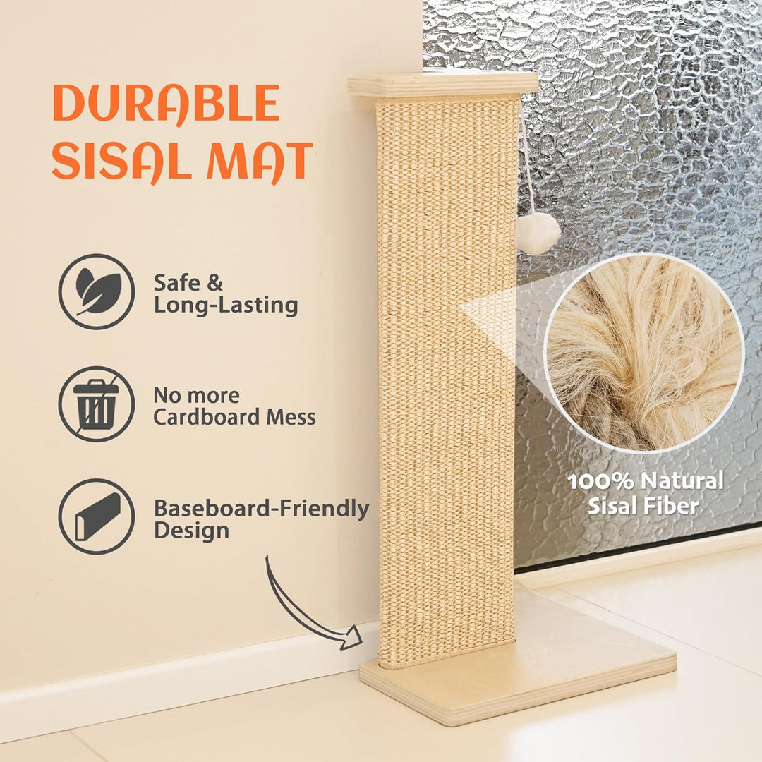 PETKARAY Eck-Kratzbrett für Katzen, 71 cm Hoher Kratzpfosten für Sofa und Wand, Sisal Kratzmatte, Mö