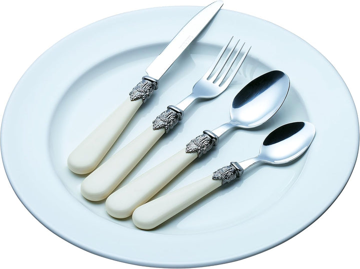 EXZACT Elfenbein Creme Besteck Set 24 Stück, Edelstahl mit detaillierten Griff, traditionelle, elega