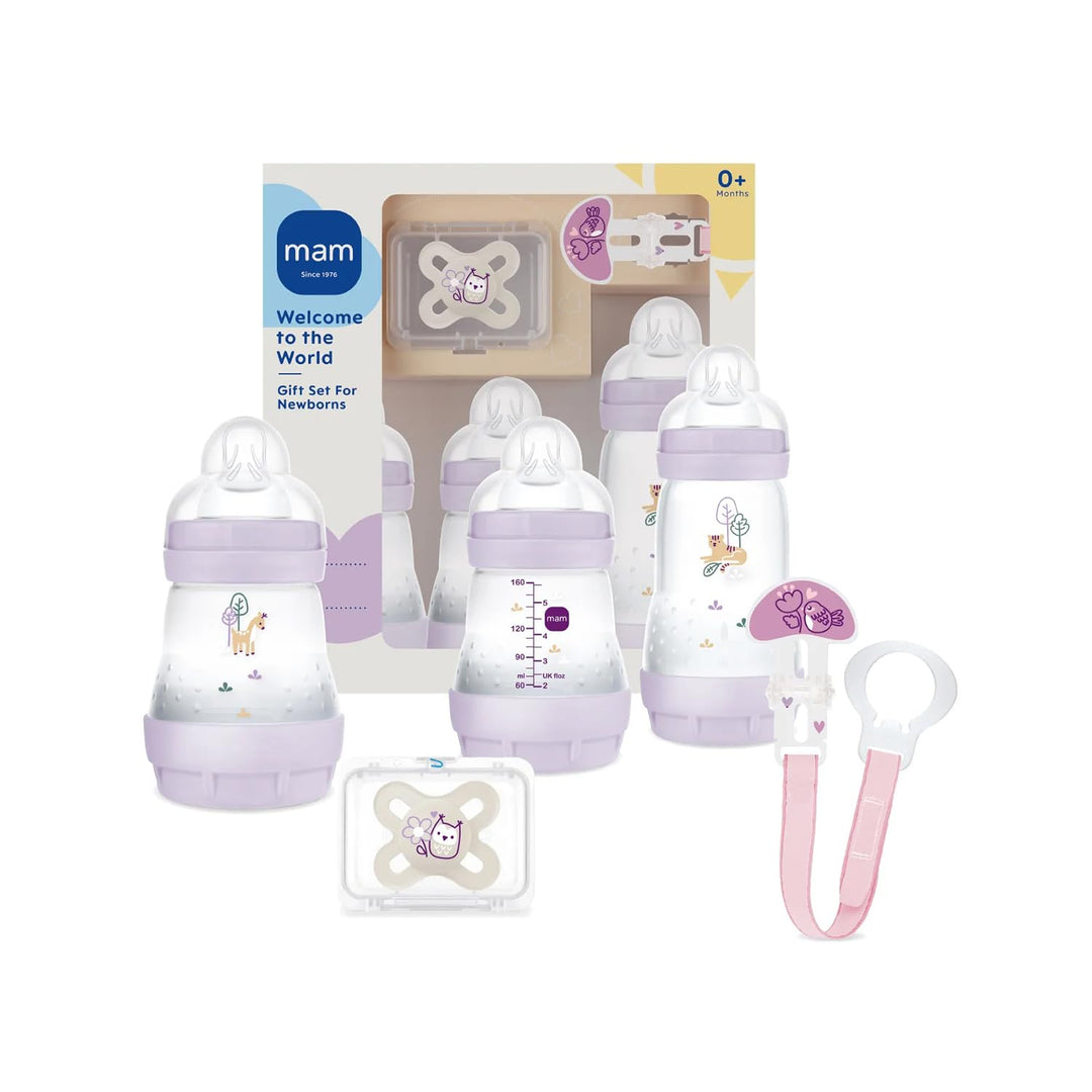 MAM Welcome To The World Geschenkset mit 3 Anti-Kolik-Fläschchen, Start Nano-Schnuller, Clip It! & C