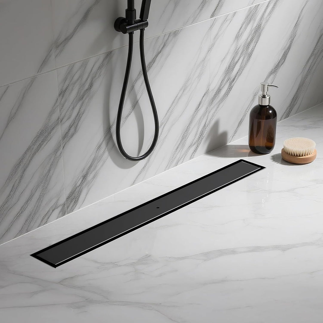 Duschrinne Befliesbar 60cm Schwarz Matt, 360°Siphon mit Geruchsstop und Haarsieb, 304 Edelstahl Abla