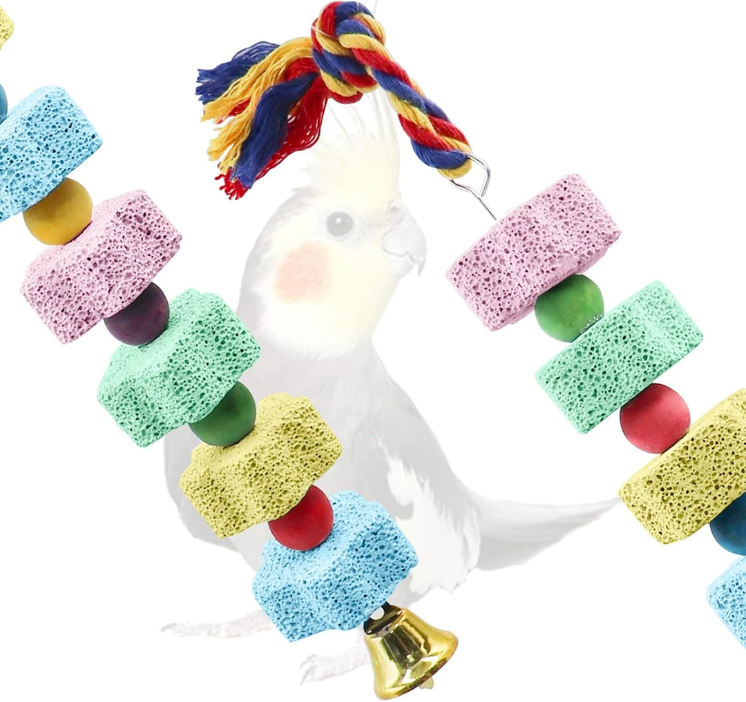 2er-Pack Vogelkauspielzeug, Bunter Schnabelpflegestein mit Glöckchen für Papageien, Käfigzubehör für