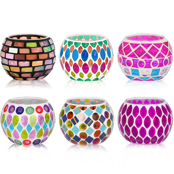 Toptime Teelichthalter 6er Set, Mosaik Glas Kerzenständer Bunte Handgefertigte Kerzenhalter, Romanti