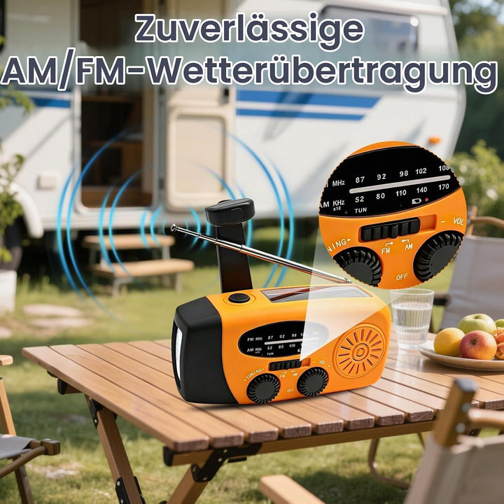 Notfall Kurbel Radio mit Solar 3 leistungsstarken LED Taschenlampe 2000mAh Akku Solar Batterie Power