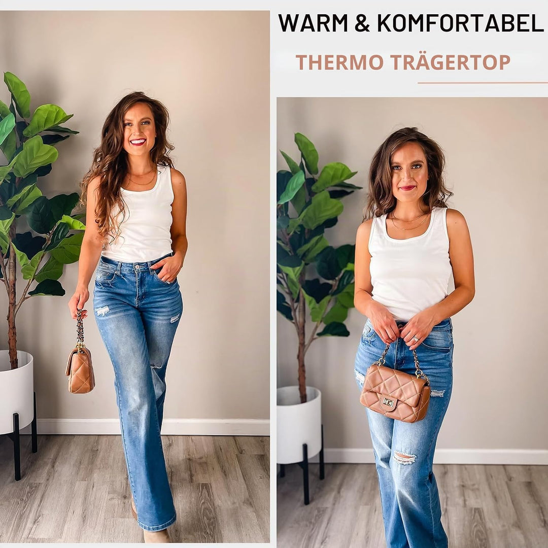 WOWENY Damen Thermo Unterhemd Warm Tank Top Fleece Untershirt Ärmellos Oberteil Thermounterwäsche Ba