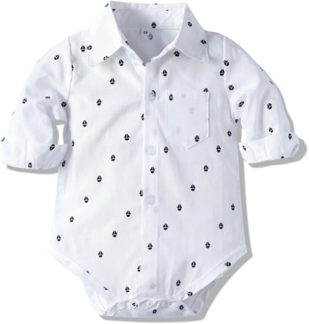 Volunboy Baby Jungen Anzug Set Bekleidung Hemd mit Fliege + Hosenträger Hosen Strampler Anzug 3-6 Mo