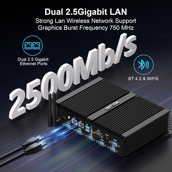 HISTTON Lüfterlos Industrie Mini PC,Desktop Computer i7-8550U,DDR4 16 GB RAM 512 GB SSD,6RS232 COM,W