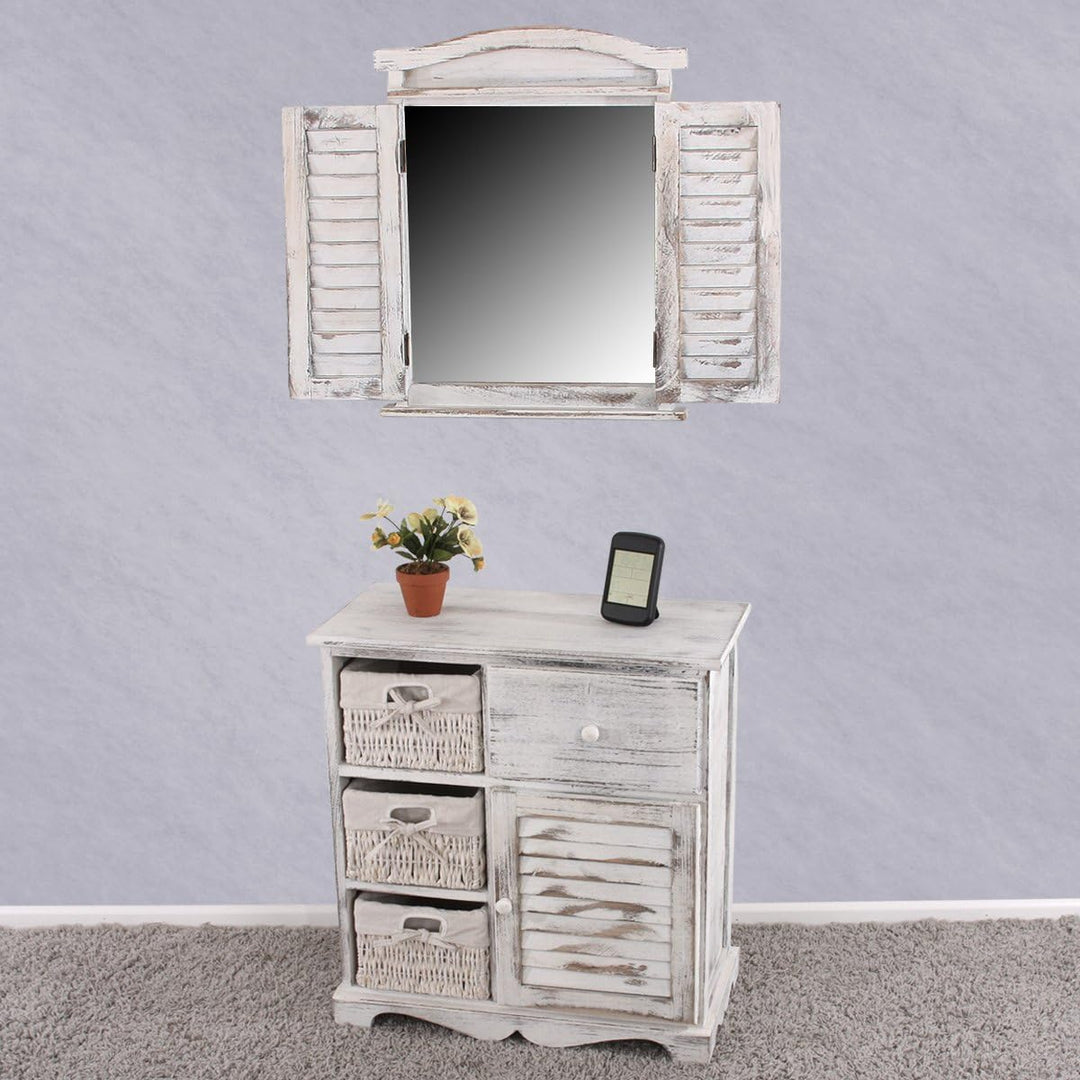 Mendler Kommode Schrank mit 3 Körben 63x60x30cm, Shabby-Look, Vintage - weiss